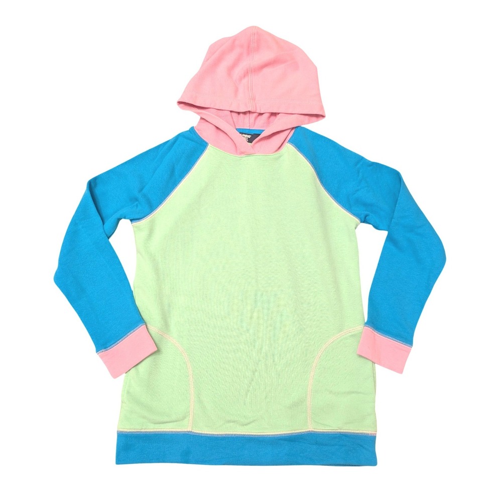 Lands End Girls Colorblock Hoodie Large 10 12 French Terry Pullover Dopamine